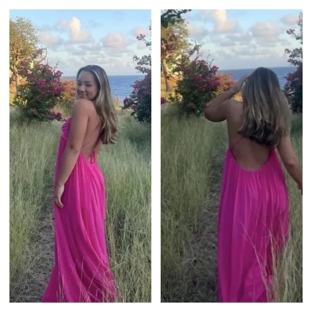 Women’s Fuchsia Halter Maxi Dress - Lightweight Beach Cover-Up - Picture 8 of 15